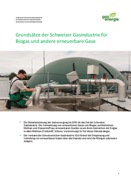 Grundsätze der Schweizer Gasindustrie für Biogas und andere erneuerbare Gase