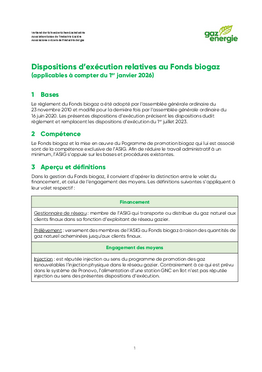 Dispositions d’exécution du Fonds biogaz