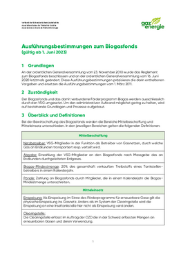 Ausführungsbestimmungen Biogasfonds