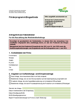 Biogas: Förderprogramm Biogasfonds - Antragsformular Netzbetreiber