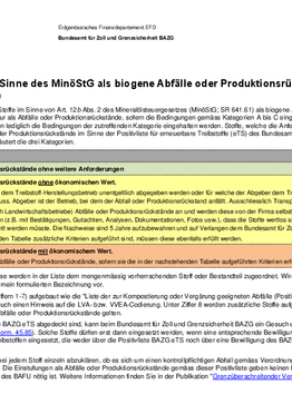 Liste der Stoffe, die im Sinne des MinöStG als biogene Abfälle oder Produktionsrückstände gelten (Positivliste OZD)