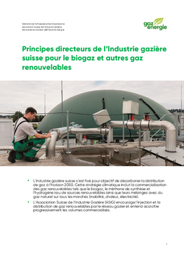 Principes directeurs de l’Industrie gazière suisse pour le biogaz et autres gaz renouvelables