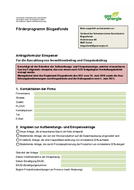 Biogas: Förderprogramm Biogasfonds - Antragsformular Einspeiser